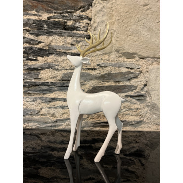 Accessoire Salon Cerf Debout Blanc Or 14/7/30