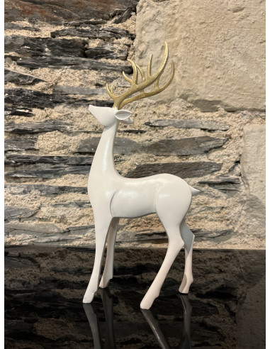 Accessoire Salon Cerf Debout Blanc Or 14/7/30
