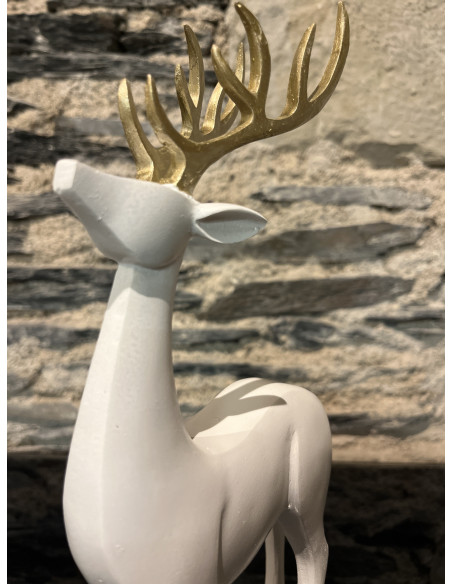 Accessoire Salon Cerf Debout Blanc Or 14/7/30