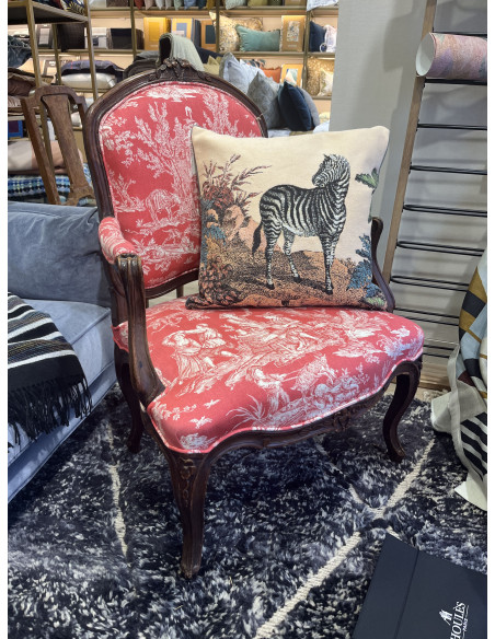 Fauteuil louis xv pf rouge jouy  h96/l65 