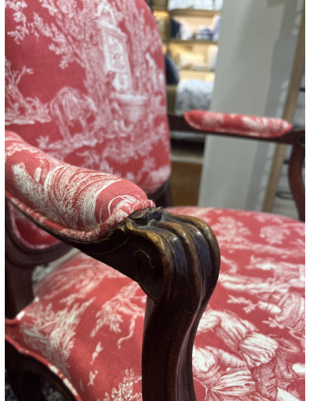 Fauteuil louis xv pf rouge jouy  h96/l65 